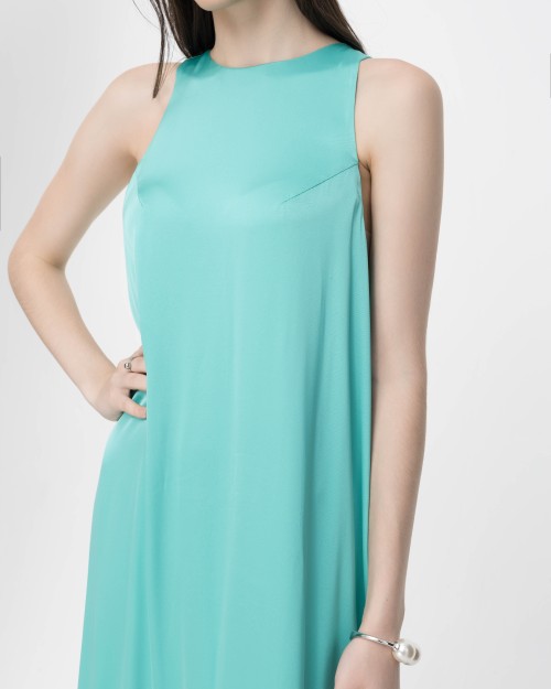 SIXDO Sleeveless Flared Midi Silk Dress